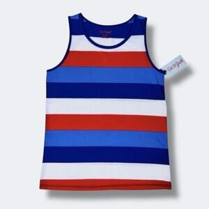 Cat & Jack Boys Tank Top Size 8-10 Red White Blue Striped Cotton Blend Patriotic